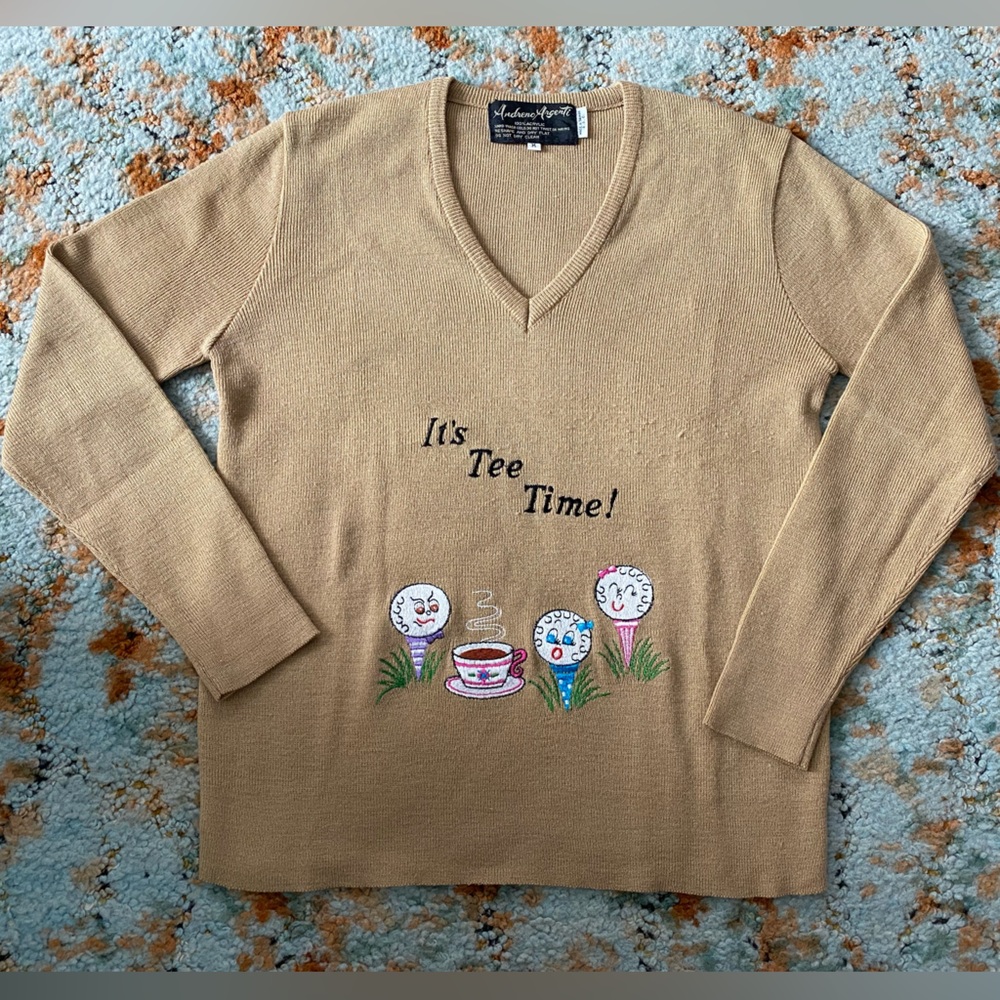 Vintage Unisex V-neck Embroidered Golf Sweater